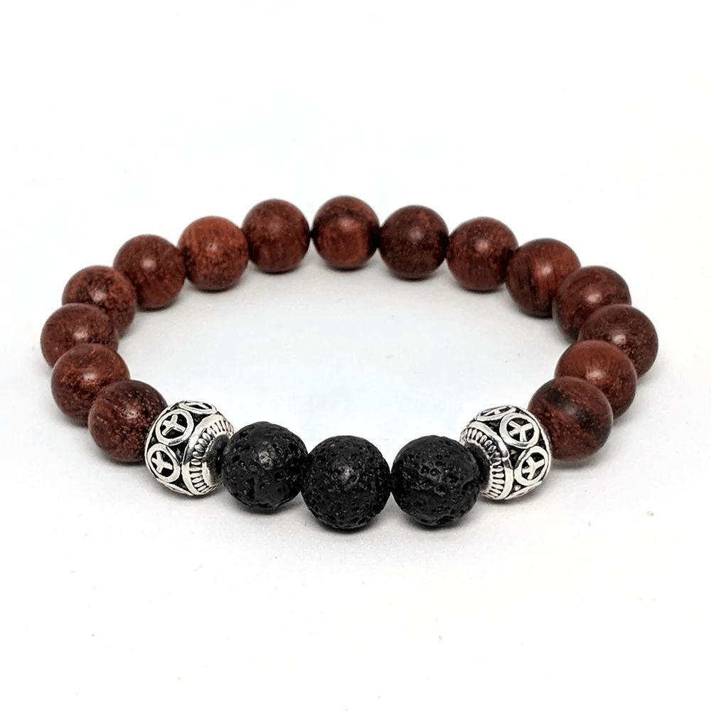 ESSENTIAL CHARMS Rosewood and lava stones stretch bracelet size S/M